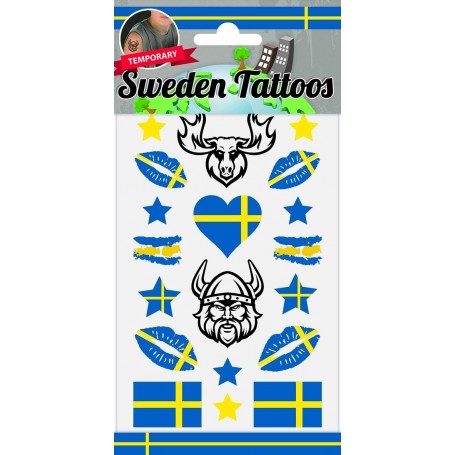 Sverige 18 st tatueringar svenska blågul älg viking