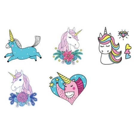 Unicorn barntatueringar 10 st gnuggisar på separata ark