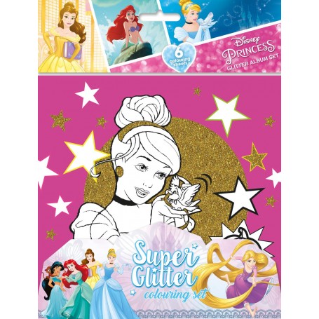 Disney princess 6 st färgläggningssidor med glitter pysselpaket