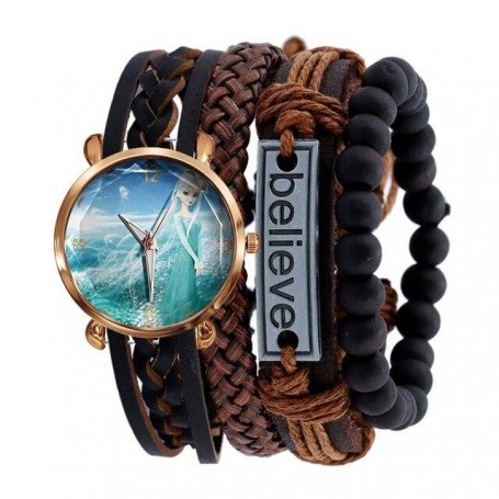 Barnklocka Frozen analog klocka med 3 extra armband Elsa