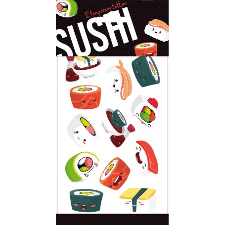 Sushi barntatueringar 12 st gnuggisar med matmotiv
