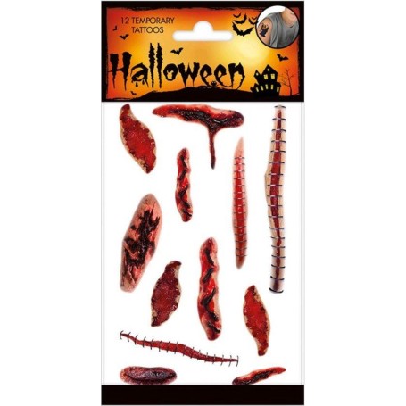 Halloween barntatueringar 12 st gnuggisar med blodiga sår