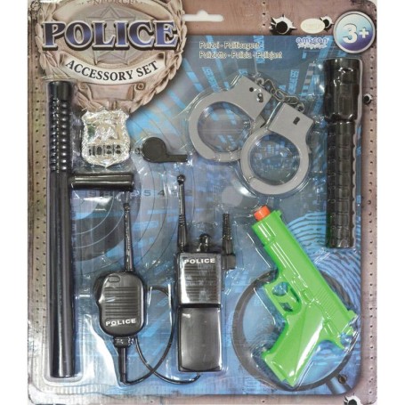 Polistillbehör 7 delar 3-6 år polis verktyg batong handbojor
