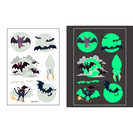 Självlysande barntatueringar 5 ark med Halloweenmotiv