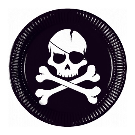 Dödskalle engångstallrikar 23 cm 8 st pirat sjörövare tallrikar