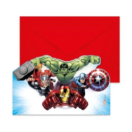 Avengers inbjudningskort 6 st med kuvert hulk iron man kort