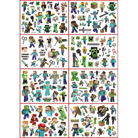 Minecraft barntatueringar 8 ark 160 st tillfälliga tatueringar gnuggisar