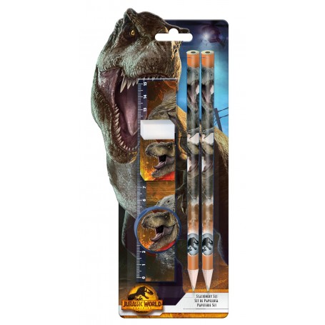 Jurassic world pennset 5 delar penna linjal suddgummi park