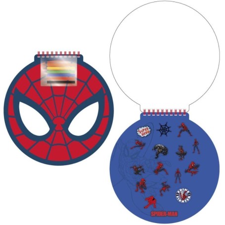 Spiderman runt block med pennor och klistermärken avengers