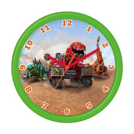 Dinotrux barnväggklocka rund med dinosauriemotiv för barnrum