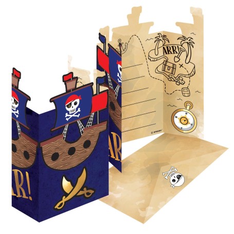 Inbjudningskort pirat 8 st med kuvert pirattema sjörövare kort