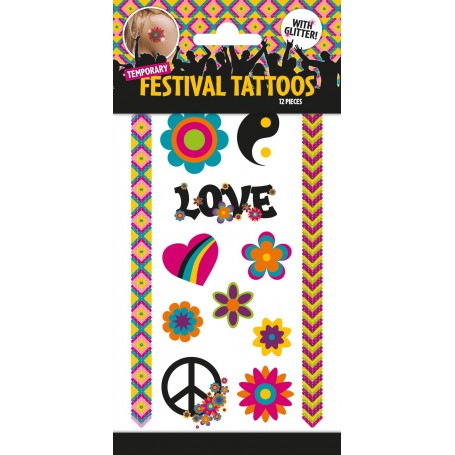 Hippie 12 st barntatueringar tatuering flower power