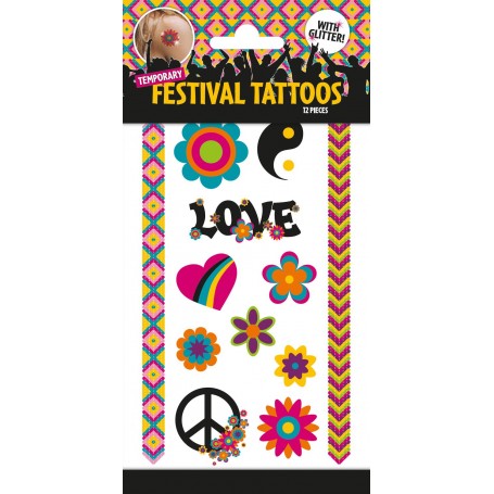 Hippie barntatueringar 12 st tillfälliga tatueringar gnuggisar